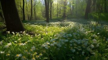 le épanouissement de fleurs sauvages dans le forêt pendant printemps photo