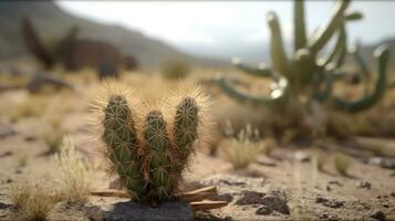 le croissance de une cactus dans une sec désert paysage photo