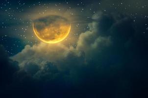 Chuseok moon cloud grande lune flottant dans le ciel avec de nombreuses étoiles entourées d'halloween photo