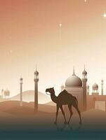 eid Al adha mubarak salutation avec chameau et mosquée, eid mubarak photo