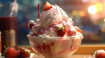 fraise la glace crème, généré par ai photo