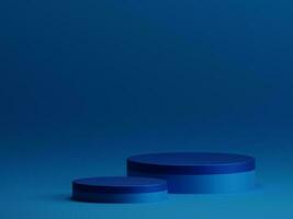 3d le rendu bleu minimal concept double cylindre piédestal ou podium pour produit vitrine afficher sur vide Contexte. 3d maquette illustration photo
