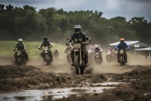 motocross course dans boueux saleté arène ,génératif ai photo