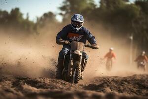 motocross course dans boueux saleté arène ,génératif ai photo