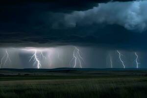 pluie des nuages avec éclairage ,génératif ai photo