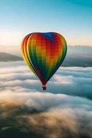 cœur en forme de chaud air ballon avec arc en ciel couleurs ,génératif ai photo