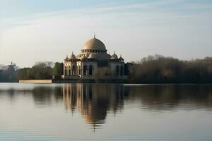 vue de le magnifique mosquée de le bord de le Lac ,génératif ai photo