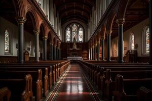 classique église intérieur de face vue ,génératif ai photo