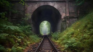 chemin de fer tunnel, de face vue génératif ai photo