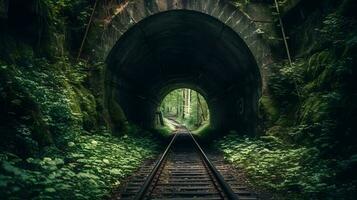 chemin de fer tunnel, de face vue génératif ai photo