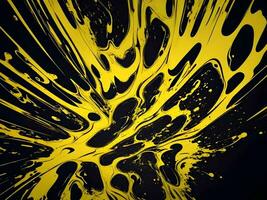 3d liquide abstrait Jaune texture sur noir arrière-plan, ai génération. photo