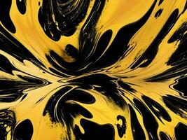 3d liquide abstrait Jaune texture sur noir arrière-plan, ai génération. photo