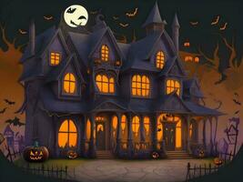une Halloween horreur éclairage maison pour le Halloween festival. génératif ai. photo