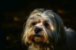 portrait de une mignonne malteser chien établi avec génératif ai technologie. photo