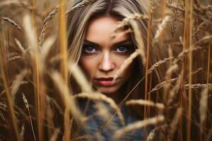 étourdissant femme portrait proche en haut établi avec génératif ai technologie. photo