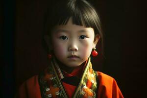 une chinois enfant portrait établi avec génératif ai technologie. photo