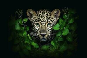 une proche en haut portrait de fascinant léopard la photographie établi avec génératif ai La technologie photo