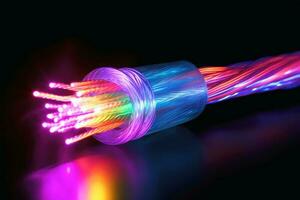 une gros fibre optique câble émettant lumière établi avec génératif ai technologie. photo