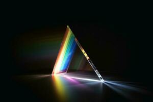 une prisme partage une faisceau de lumière dans le spectral couleurs établi avec génératif ai technologie. photo