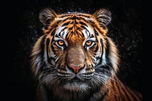 une proche en haut portrait de fascinant tigre la photographie établi avec génératif ai technologie. photo