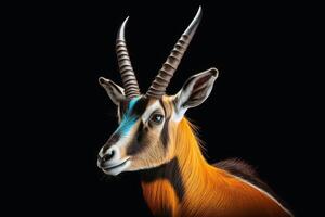 une proche en haut portrait de fascinant gazelle la photographie établi avec génératif ai technologie. photo