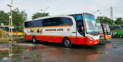 surakarta, jawa tengah, Indonésie, 06e juillet 2023, 2020, les autobus et entraîneurs dans Indonésie, double plus tard bus, les autobus dans Indonésie Java Indonésie photo