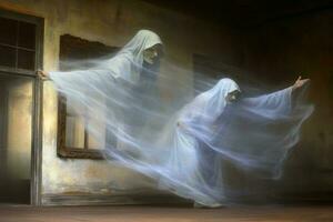 une fantôme dans un vieux pièce établi avec génératif ai technologie. photo