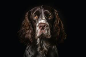 portrait de une mignonne Anglais cocker épagneul chien établi avec génératif ai technologie. photo