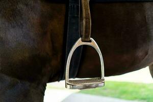 étrier sur le Contexte de une cheval fermer photo