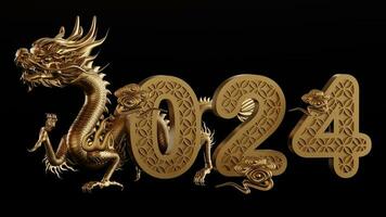 3d le rendu illustration pour content chinois Nouveau année 2024 le dragon zodiaque signe avec fleur, lanterne, asiatique éléments, rouge et or sur Contexte. photo