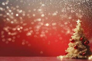 Noël splendeur Noël arbre et bokeh lumières sur rouge Toile Contexte ai généré photo