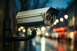 nuit ville flou toile de fond compléments vidéosurveillance caméra dans concentrer ai généré photo