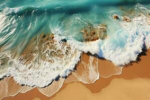 le beauté de une gorgés de soleil plage se déroule de une de haut en bas avantage point ai généré photo