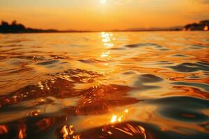 abstrait Orange Soleil jette reflets plus de l'eau et le horizon ai généré photo