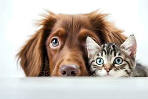 chiens et chats sont regarder à quelque chose avec adorable yeux ai généré photo