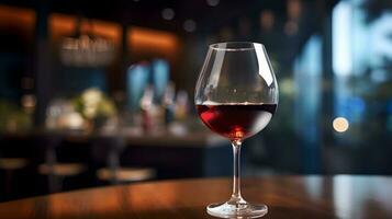 du vin dans une verre dans une en buvant bar avec une flou Contexte ai généré photo