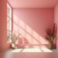 plantes d'intérieur dans une studio avec rose des murs et fenêtre nuances généré ai photo