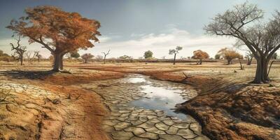 sécheresse affecté paysages Naturel catastrophe, ai généré photo