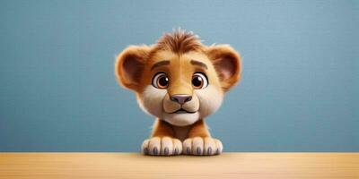 bébé Lion mignonne animal argile dessin animé animation, ai généré photo