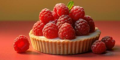 framboise fruit gâteau dessert flou arrière-plan, ai générer et photo