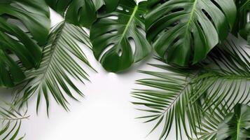 tropical feuilles monstera et paume sur blanc Contexte généré ai photo