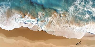 Naturel paysage de blanc le sable des plages et mer vagues, ai généré photo