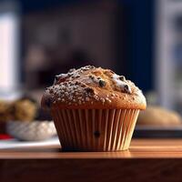 muffin Chocolat crème casse-croûte thé temps. ai généré photo