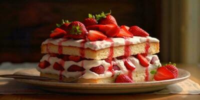 fraise gâteau crème arrière-plan, ai généré photo
