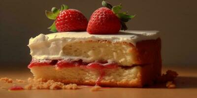 éponge fraise gâteau Tarte flou arrière-plan, ai générer et photo