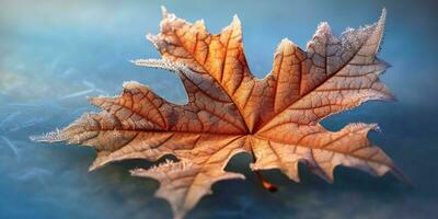 gelé feuille sur hiver de feuilles, ai généré photo