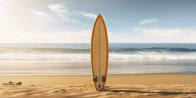 planche de surf l'eau sport sur plage copie espace Contexte. ai généré photo