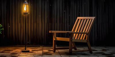 en bois séance chaise à cool vers le bas flou arrière-plan, ai généré photo