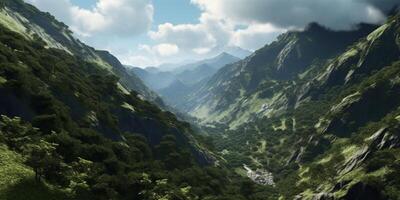 rocheux Montagne avec nuage scape Contexte. ai généré photo