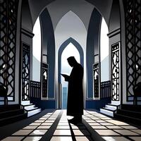 silhouette objet dans le mosquée, musulman gens prier avec le atmosphère de une mosquée dans le milieu est, bien à utilisation pour entreprise, Blog, présentation, religieux. par ai génératif image photo